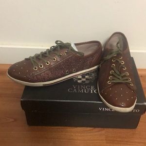 Vince Vamuto Glitter Leather Sneakers 7.5